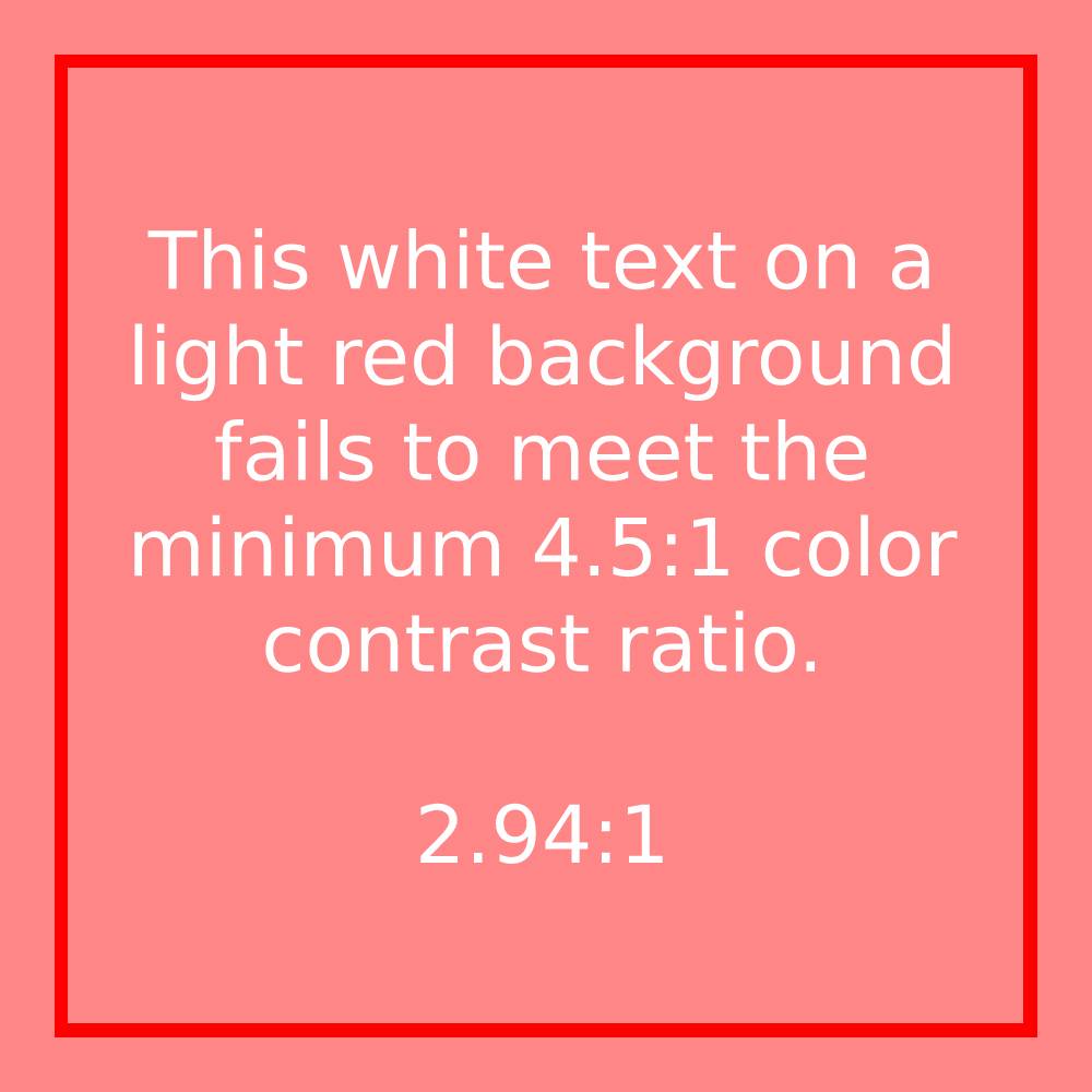 White text on light red background demonstrating an inadequate color contrast ratio